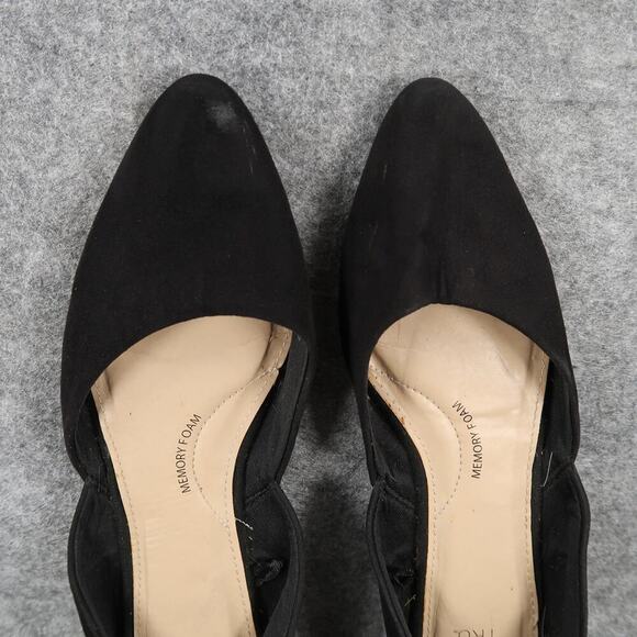 Time and Tru Shoes Womens 9.5 Flats D'Orsay Slip On Pointed Toe Black Fabric - Picture 7 of 11